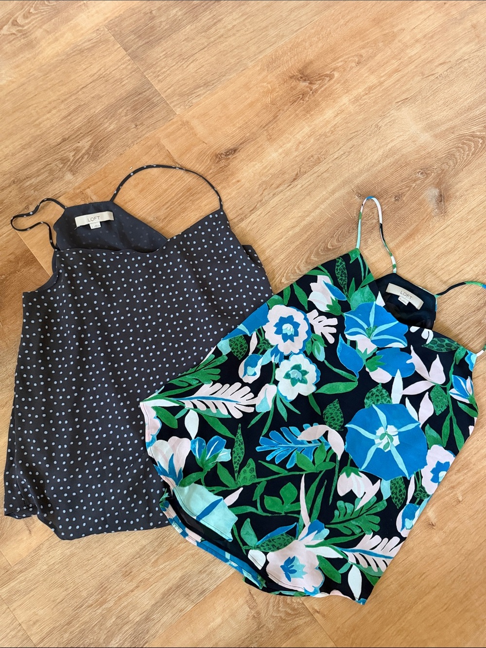 *NWOT* LOFT Two-Pack Work Business Casual Women Camis - Floral & Navy Polka Dot